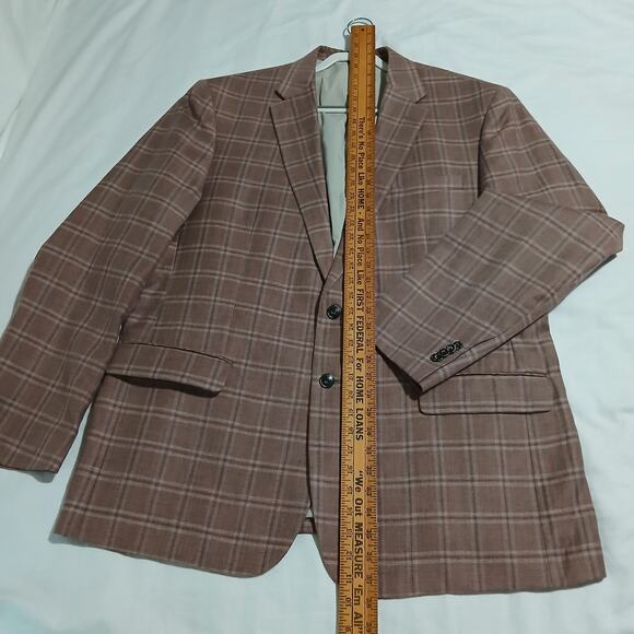 Jos.A.Bank Brrr Comfort Blazer 48L LINEN WOOL Taupe Window Pane Plaid Lined - Picture 13 of 15
